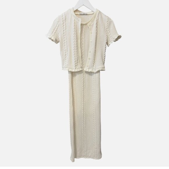 Zara Dresses & Skirts - ZARA Cable Knit Bodycon Cottagecore Sweater Midi Dress Matching Cardigan Set M